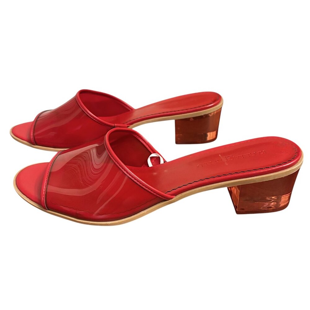 Karl Lagerfeld 'Faina' Transparent Red Slip-On Block Heel Sandal
